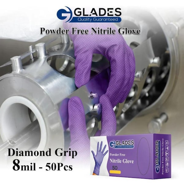 Nitrile Disposable Gloves, 8 Mil Palm , Nitrile, Powder-Free, M,  50 PK, Purple